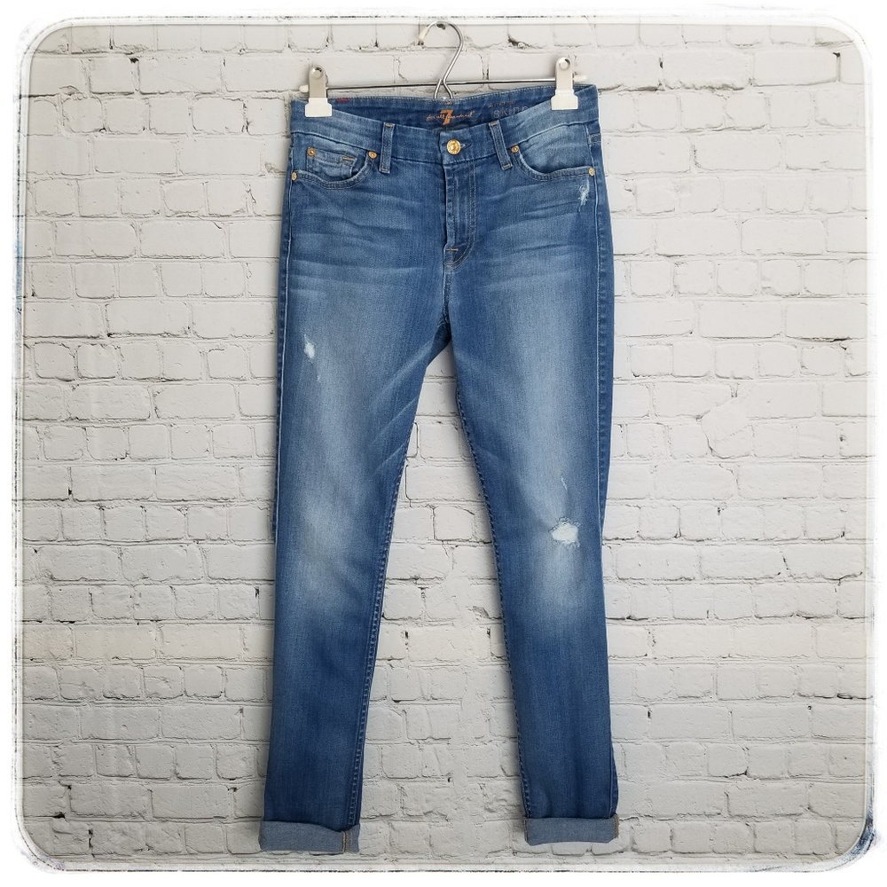 7FAM | Distressed Mid Rise Skinny
